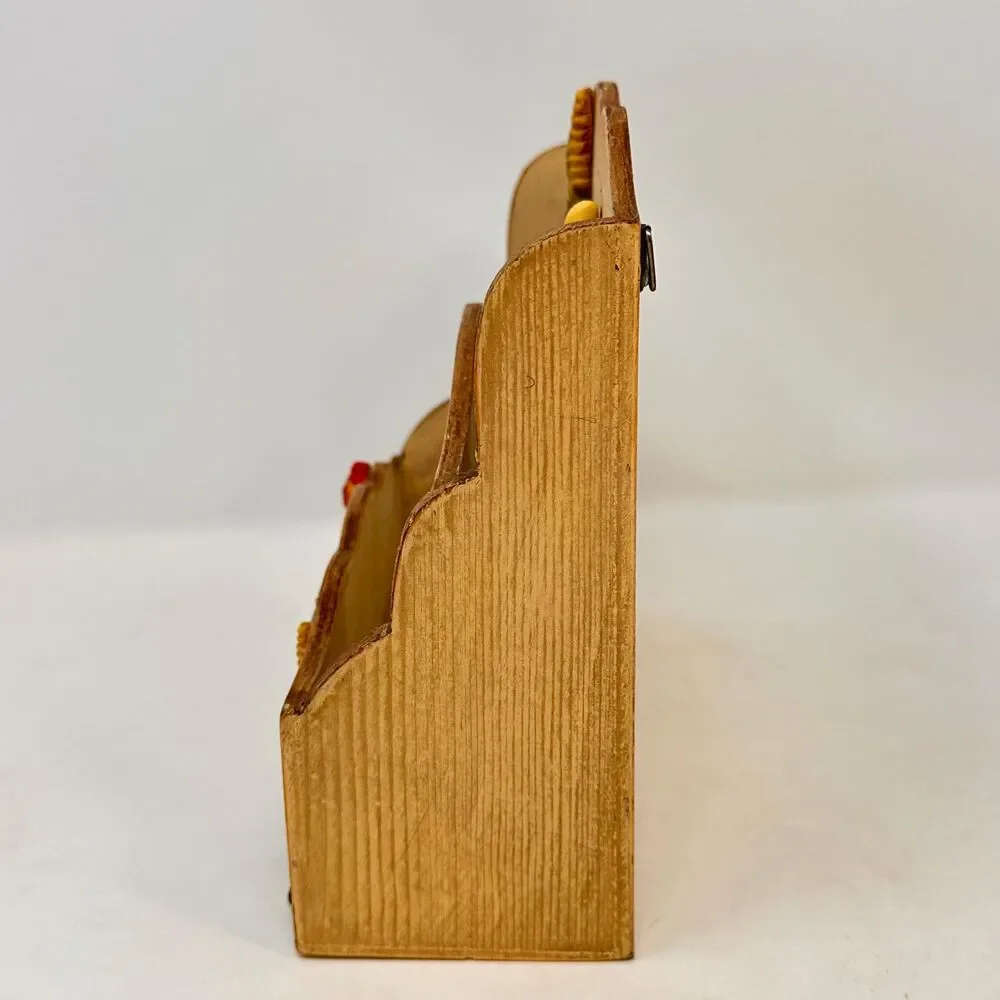 Vintage Wooden Rooster Mail Sorter Farmhouse 2 Tier Letter Holder Desk Organizer